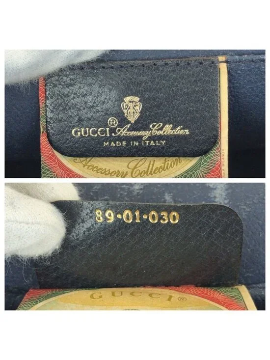 Gucci Vintage Sherry Line Navy GG Supreme Canvas Leather Clutch - Picture 4 of 9
